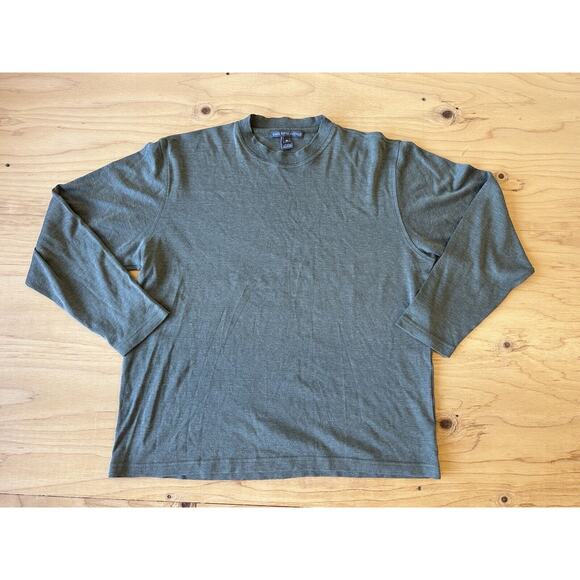 Saks Fifth Avenue Shirt Mens Medium Green Silk Cotton Blend Long Sleeve Classic - Picture 1 of 8